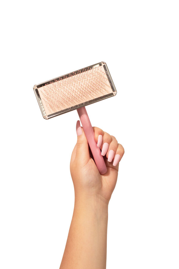 Medium bristle pink slicker brush for dogs – de-shedding and mat prevention brush for all coat types